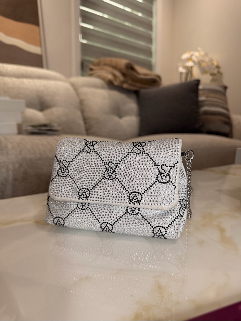 Limited edition VS Crystal-Embellished White Quilted Chain Shoulder Bag